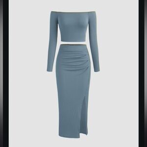 Cider Blue Ribbed Skirt Set Romantic Feminine Elevated Girlboss Fairy Whimsical